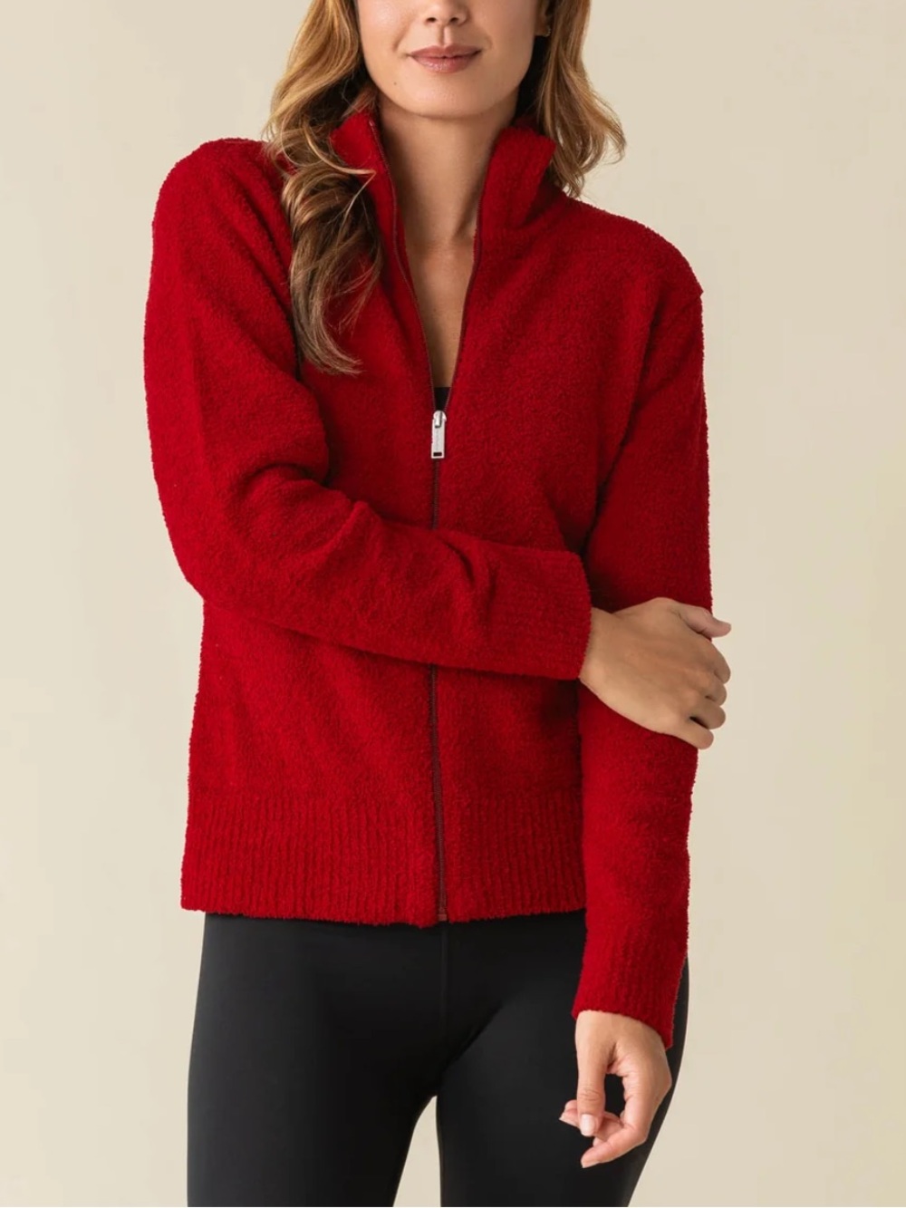 Kashwere Women M Rio Red Chenilla Fine Full Zip Sport Jacket NWT